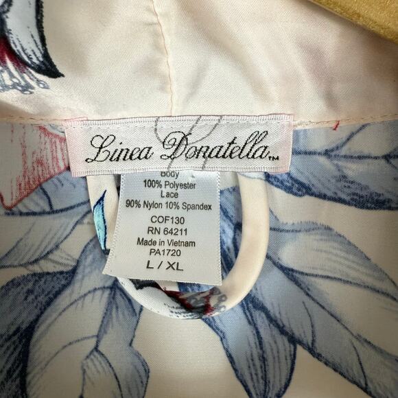 Linea Donatella Satin Short Robe Women's Large Pink Blue Floral - Picture 6 of 11